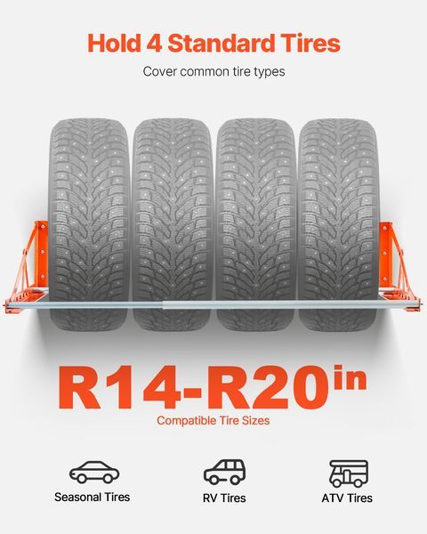Wall Mounted Tire Rack, 31' - 56' Adjustable Tire Rack, Q235 Heavy-Duty Steel Tire Storage Rack For R14-R20 Inch Standard Tires, Max 400lbs Load Cap_voghion.com