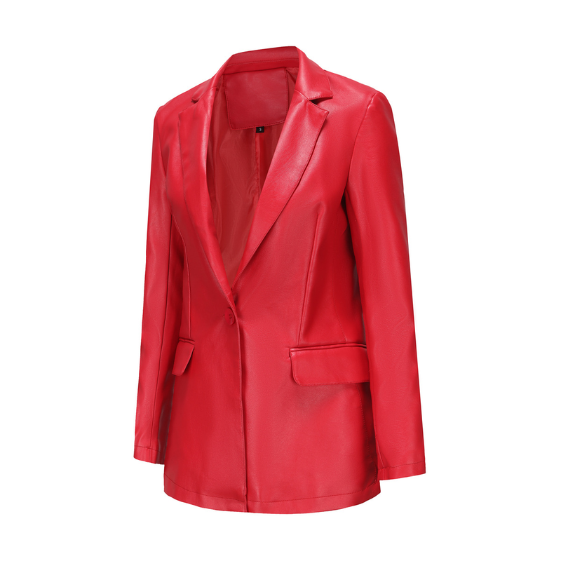 Abbigliamento da donna Real Shot New Small Suit Giacca a maniche lunghe Giacca in pelle tinta unita casual con bottone singolo_voghion.com