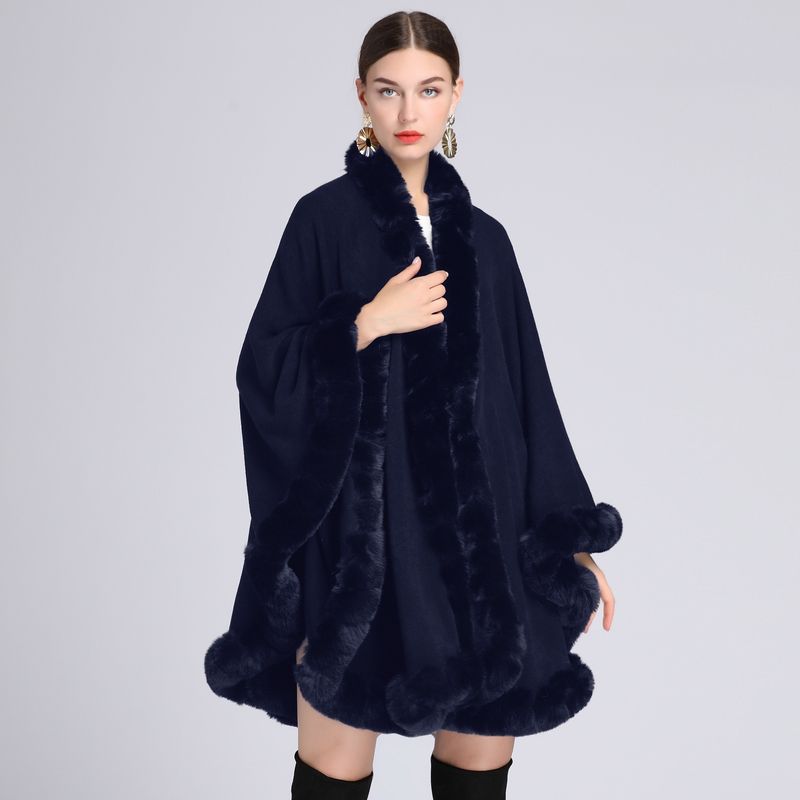 Fur Collar Cape Ladies Large Size Knitted Cardigan Loose Coat Artificial Fur Fashionable And Warm Shawl Cape_voghion.com