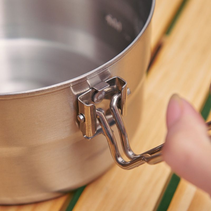 304 Stainless Steel Camping Cookware Set - Portable Folding Handle Pot For Hiking/Picnic (Multi-Functional Outdoor Cooking Kit)_voghion.com