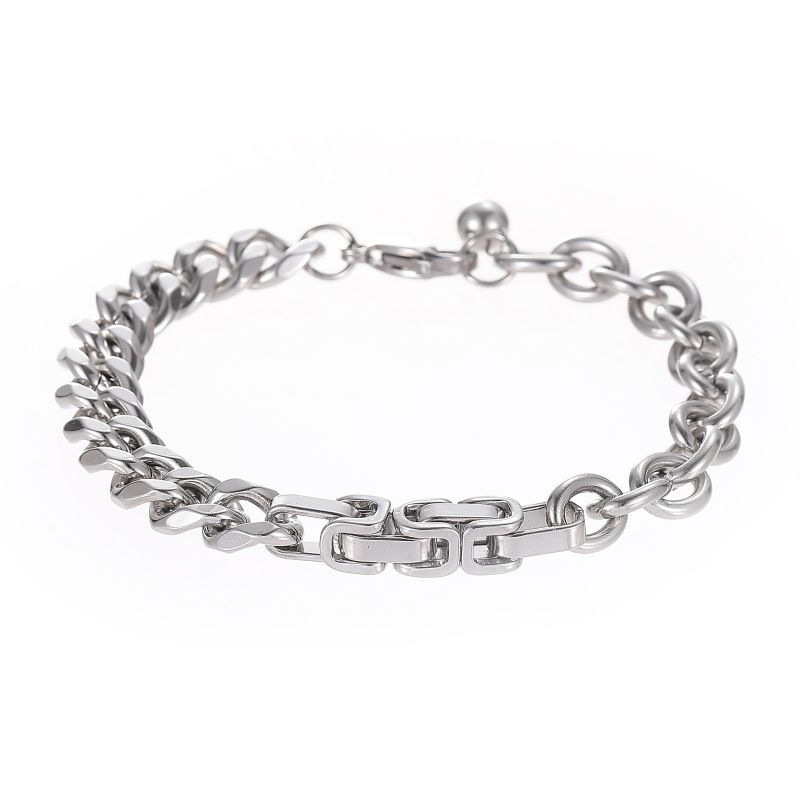 Men's Personalized Splicing Bracelet Ins Hip Hop Trendy Brand Titanium Steel Couple Bracelet Personalized Versatile Cuban Bracelet_voghion.com