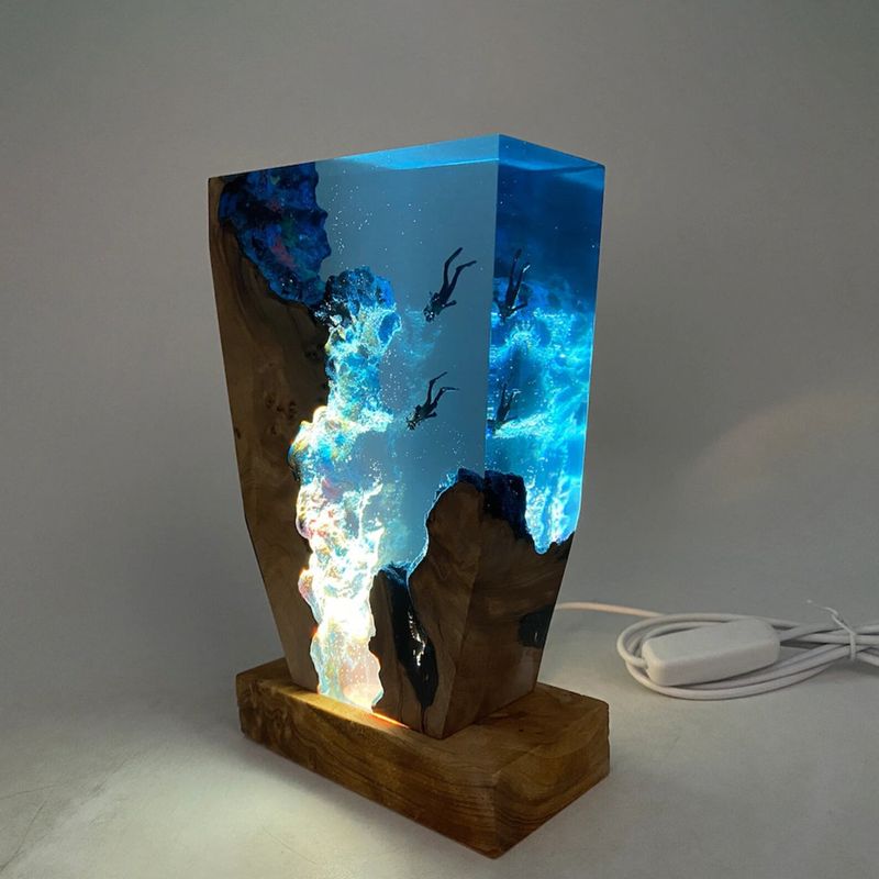 Diver Night Light Scuba Diving Deep Sea Exploration Wooden Lamp Freediving Unique Decoration Christmas Gift_voghion.com