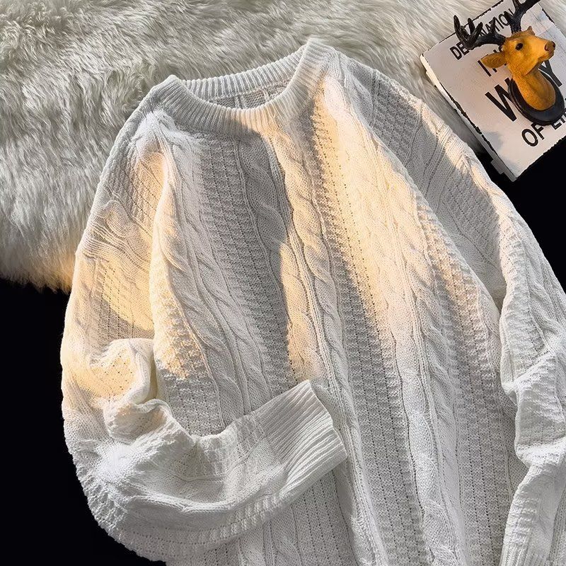 Herren-Zopfmusterpullover – Vintage-Pullover mit lockerer Passform, lässiger Retro-Pullover mit Rundhalsausschnitt, Streetwear-Wintermode_voghion.com