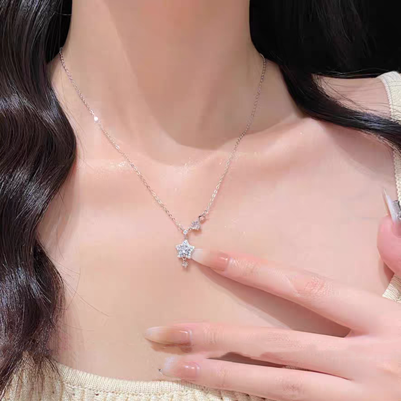 Colar de prata pura S Language Wish Ins Niche High-end Light Luxury Versátil Pentagonal Star Clavícula Corrente_voghion.com
