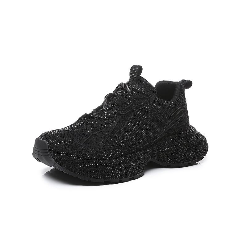 Starry Sky Water Explosion Street Style Women's Doubles Lace 2025 Thick Bottom Full Diamond Luxury Casual Dad Shoes_voghion.com