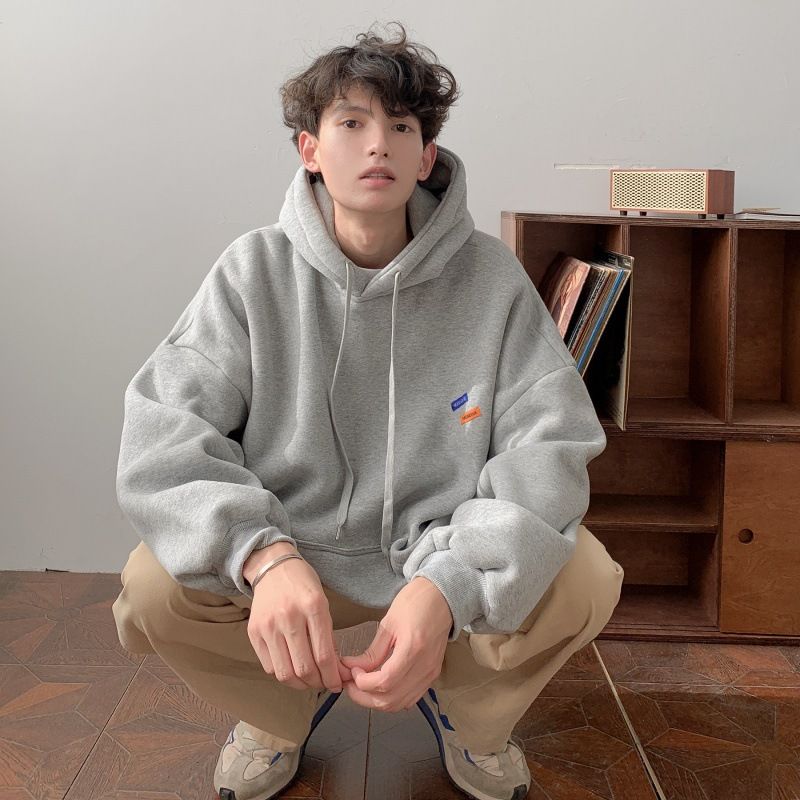 Solid color hooded sweater for men, autumn American high street sports hoodie, niche casual and handsome coat trend_voghion.com