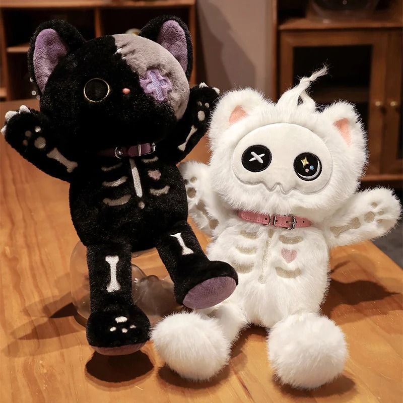 Plyšová hračka Kawaii Black Skeleton Cat Kreativní plyšové zvířátko Nadýchané gotická lebka Kotě pro děti Halloweenské dárky_voghion.com