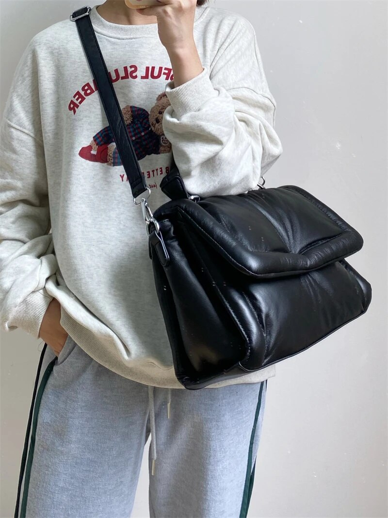 MABULA Cartelle da donna in pelle imbottita con design trapuntato in piuma Borse a tracolla moda invernale femminile Borsa piccola con cerniera_voghion.com