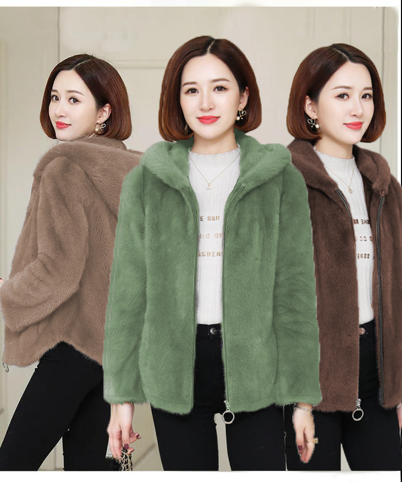 Plüschiger und verdickter doppelseitiger Coral Veet-Herbst- und Winterpullover mit lockerer Kapuze und warmem Reißverschluss für Damen aus Lammwolle_voghion.com
