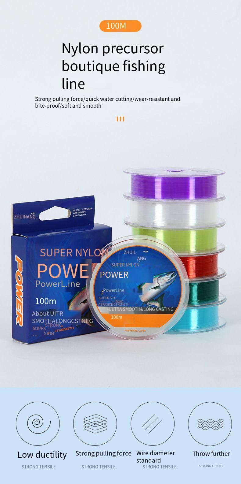Lenza da pesca in nylon originale Silk da 100 m, con sottofilo principale, canna da pesca, esca e ancora._voghion.com