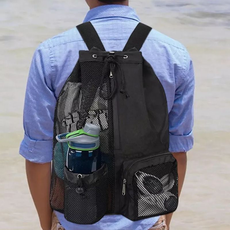New Swimming Mesh Drawstring With Wet Pocket Beach Backpack Gym Workout Gear Bag_voghion.com