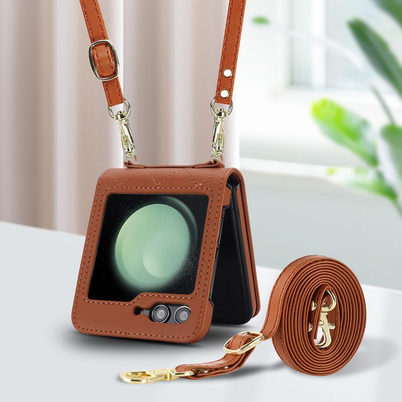 Nuova custodia per cellulare Z Flip6 per donna Custodia protettiva a tracolla Samsung Flip4 Custodia in pelle per cellulare a quadri_voghion.com