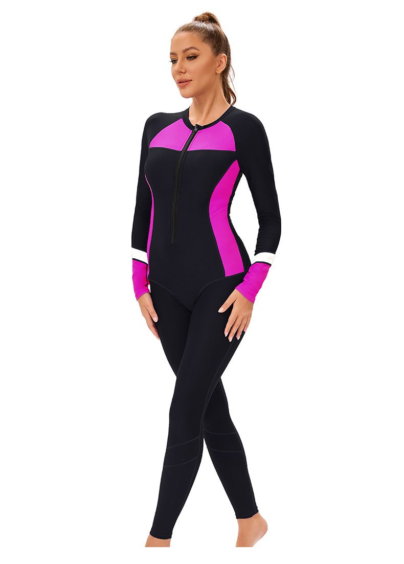 Women's Clothing Muslim New Color Matching Conservative Women's One Piece Swimsuit Long Sleeved Full Surround Sun Proof Tight Swimsuit_voghion.com