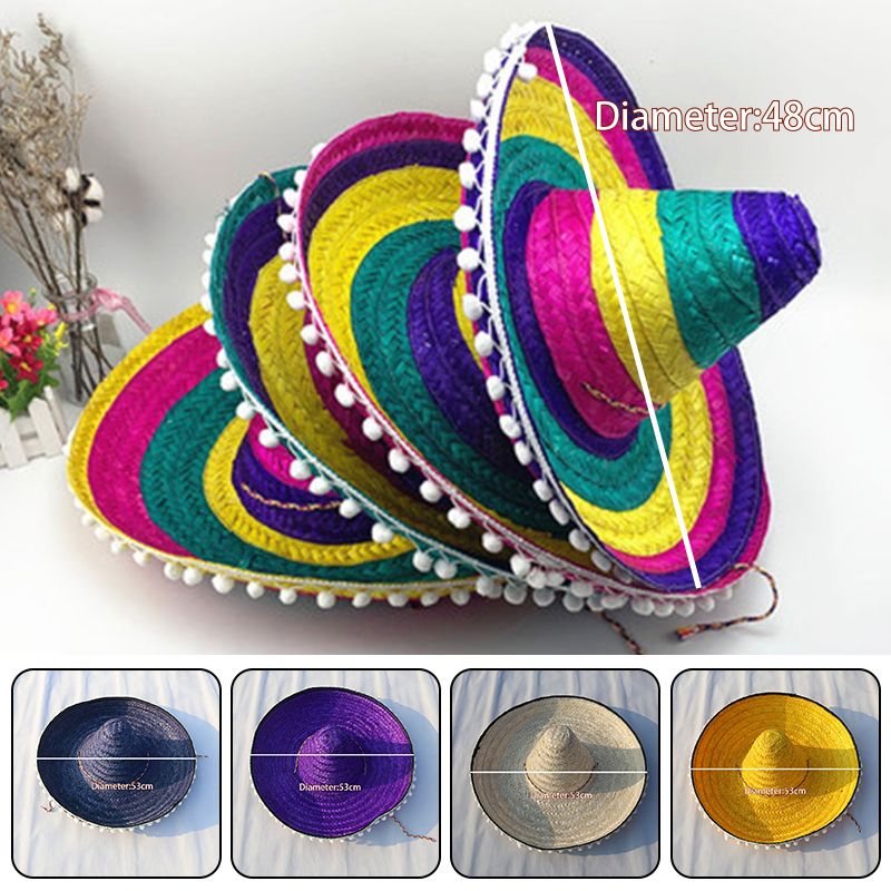 Moda all'aperto Carnevale Sombrero Uomo Donna Festa Messicano Naturale Paglia Cappello da Sole Tesa Larga Panama Cappelli da Pescatore Regolabile Retro_voghion.com