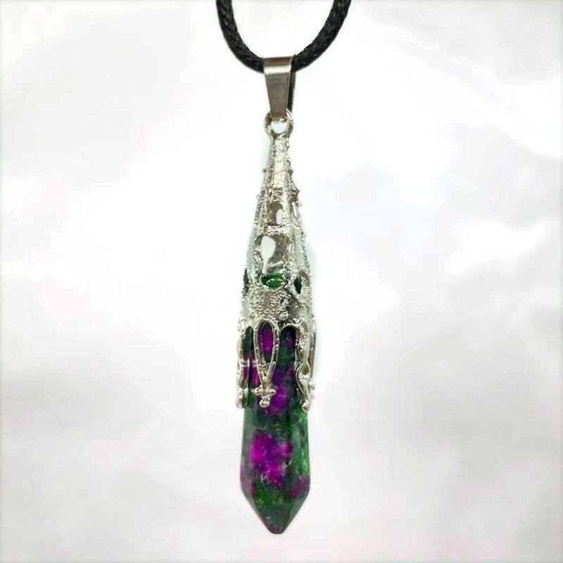 Colliers rétro bijoux cristal naturel gemme alliage pendule hexagonal Morning Glory pendentif simple pendentif collier_voghion.com