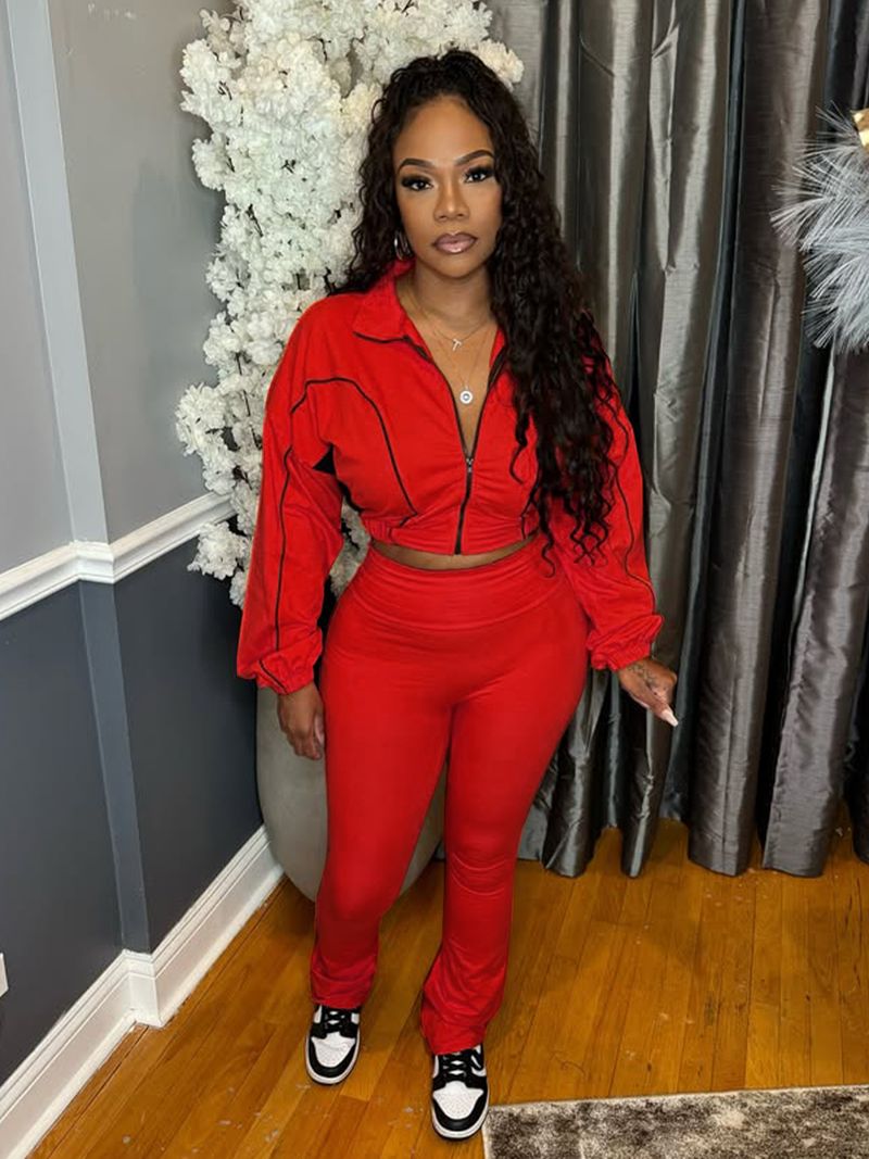 Women's Stylish Two-Tone Contrast Stitching Zip-Front Flared Pants Set – Trendy Office & Casual Outfit_voghion.com