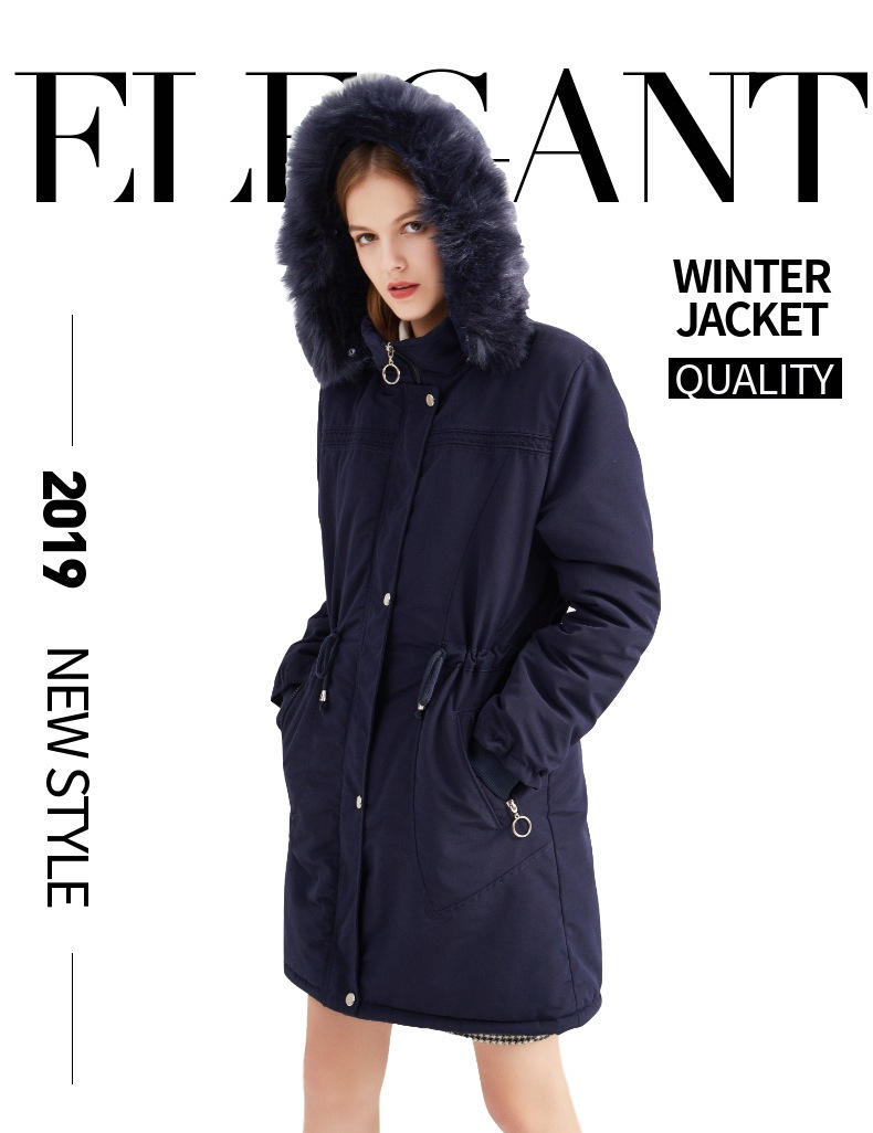 high-end women's cotton fleece mid-length black large size hooded cotton jacket warm fleece coat_voghion.com