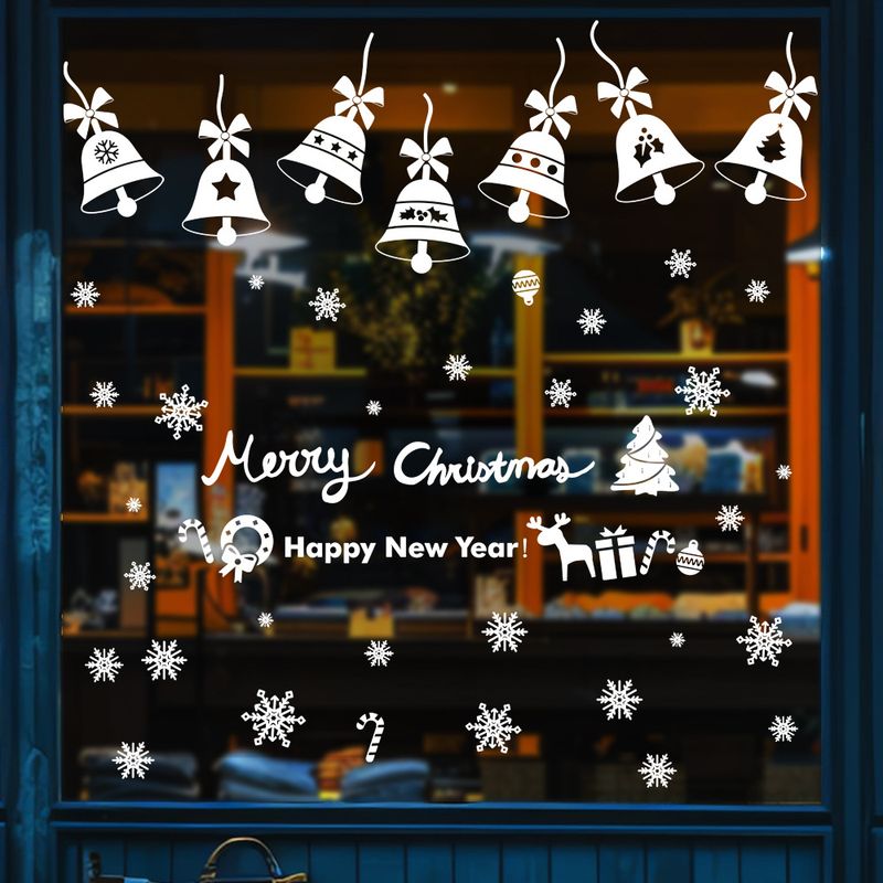 Statisch haftende Weihnachts-Fensteraufkleber – 2er-Set wiederverwendbare Weihnachtsaufkleber (30 x 43 cm) – Schneeflocken, Glocken, Ornamente für Glastüren und Fenster_voghion.com