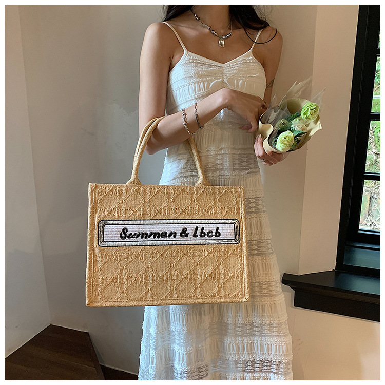 Baigou Wholesale Bag Women 2023 New European and American Trend Portable Canvas Bag Large Capacity Embroidered Alphabet Tote Bag_voghion.com