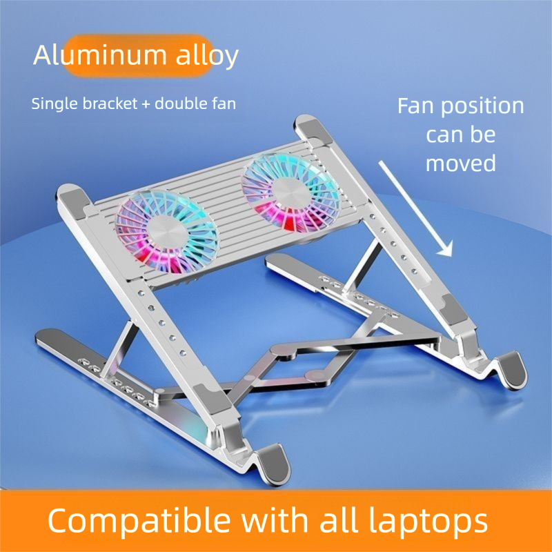 Yeni Taşınabilir Sessiz Alüminyum Alaşımlı Dizüstü Bilgisayar Soğutucu Yükseltilebilir Katlanır Stand RGB Renkli Işık Tabanı_voghion.com