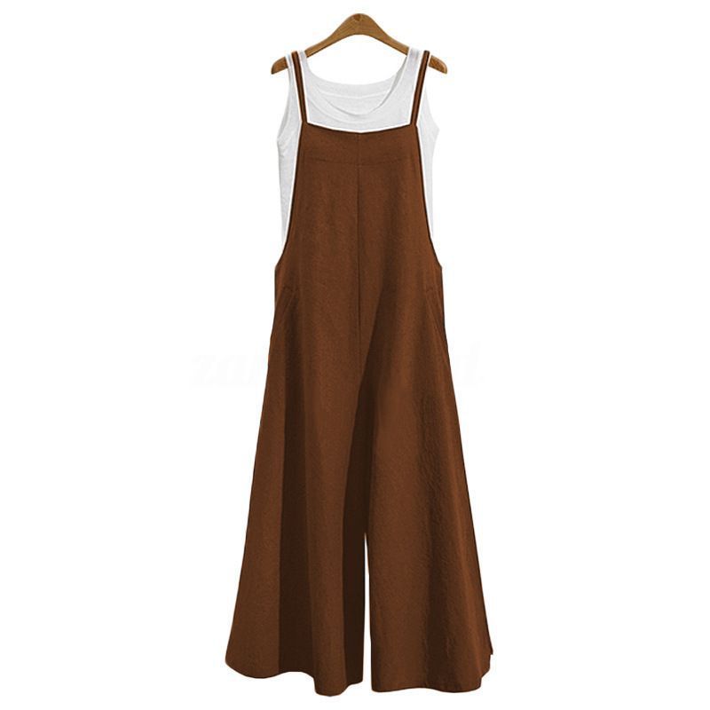 Suitable For All Seasons Summer Linen Flared Jumpsuit Cotton Wide-Leg Pants Overalls Women Casual Loose_voghion.com