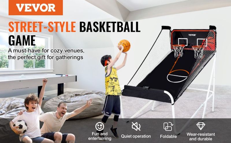 VEVOR Foldable Basketball Arcade Game, 2 Player Indoor Basketball Game, Home Dual Shot Sport With 5 Balls, 8 Game Modes, Electronic Scoreboard, And Inflation Pump, For Kids, Adults (Black & White)_voghion.com