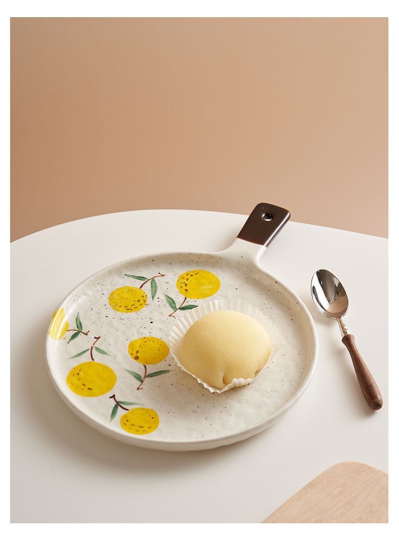 Pizza Tray Oven Special Network Red Ceramic Inch Flat Dish Dish Fruit Salad Breakfast Plate With Handle_voghion.com