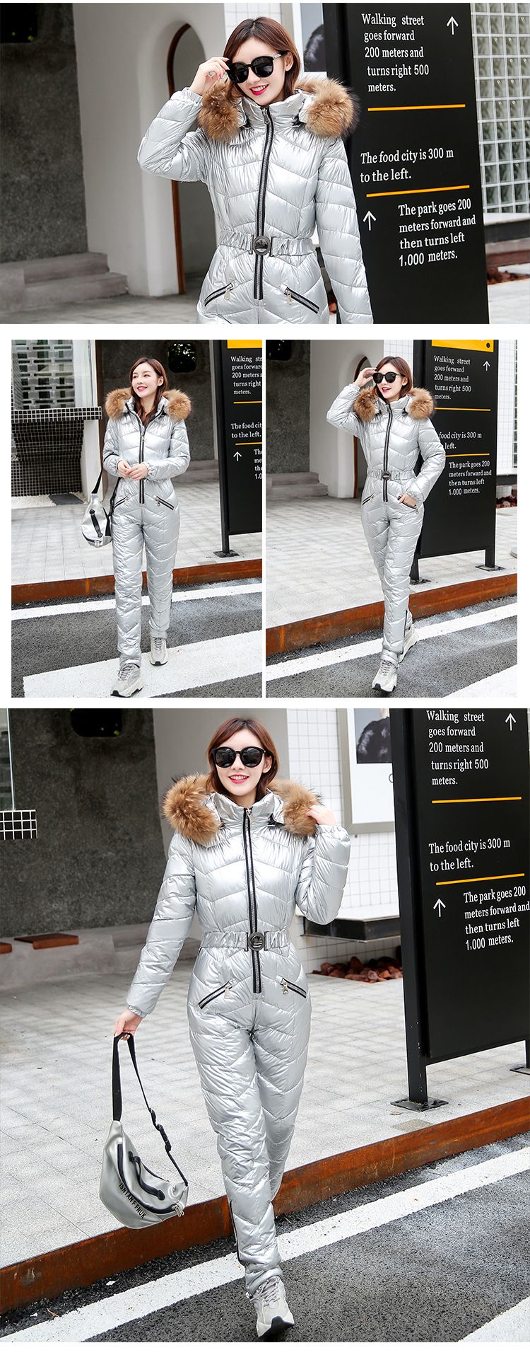 Tuta da sci da donna, invernale, calda e imbottita, con superficie riflettente, leggera, comoda e impermeabile, per attività all'aperto._voghion.com