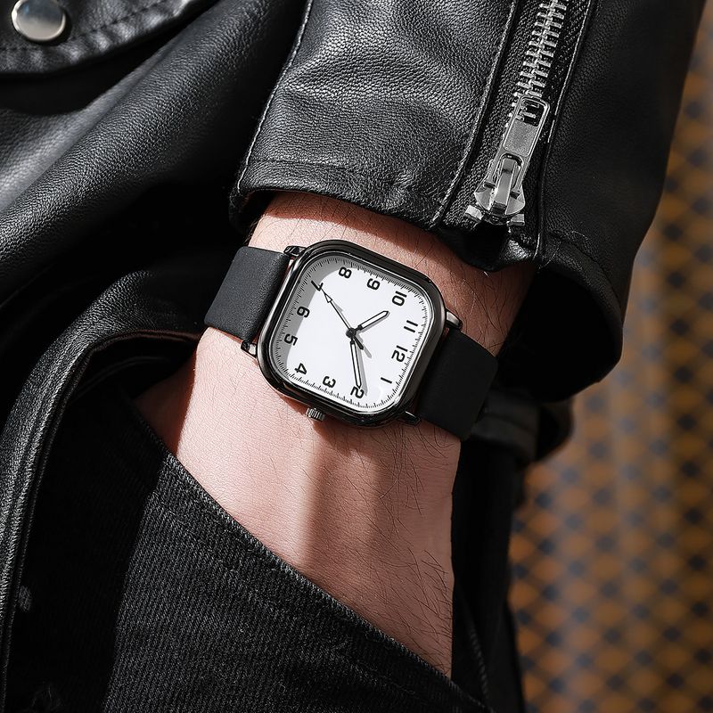 Men's Minimalist Quartz Watch With Leather Strap, Square Dial, Fashionable Casual Timepiece For Everyday Wear_voghion.com