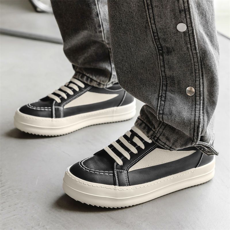 Trendy Black British Chunky Thick Sole Height Increasing High Street Men's Casual College Style Sneakers Shell Bread_voghion.com