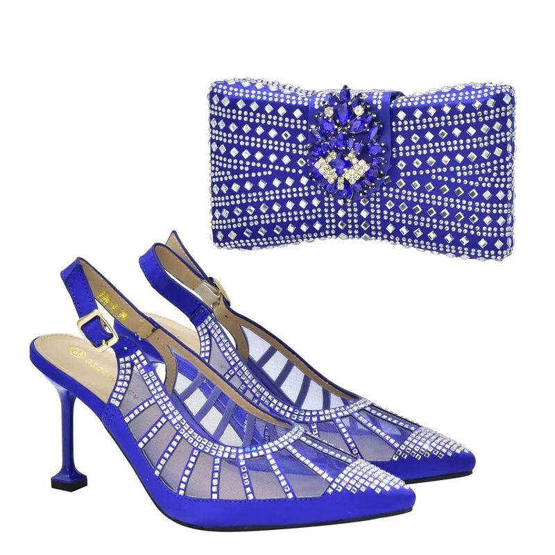 Sandali con tacco a spillo incastonati di diamanti con set di borse da cena Borsa da sera con strass dal design elegante_voghion.com