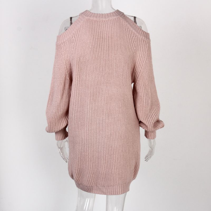 Abito casual ampio in maglia a maniche lunghe con spalle scoperte, stile Ins, autunno inverno, moda donna_voghion.com