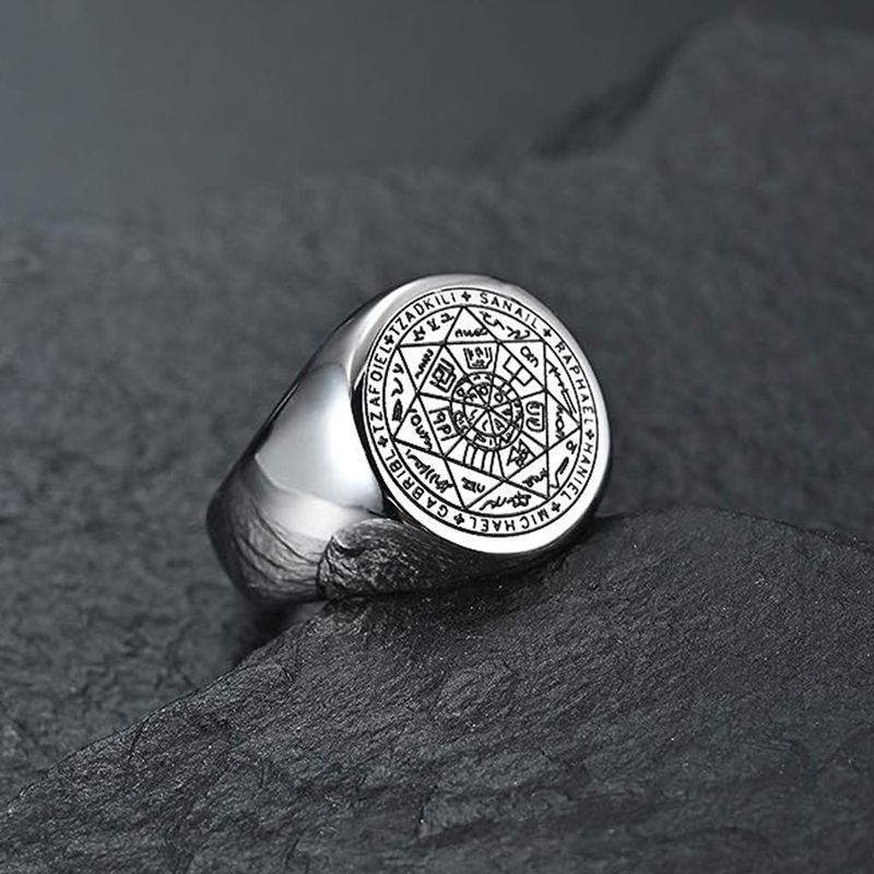 YILUOCD Seal Seven Archangels Rings for Men The Ke of Solomon Ring Kabbalah Talisman Amulett rustfritt stål hanne_voghion.com