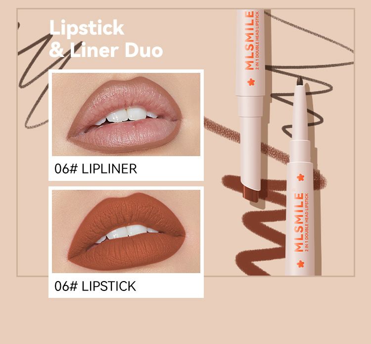 MLSMILE Dual Head Lipstick Pen Waterproof, Non Smearing, Long Lasting And Color Developing Two In One Lip Liner_voghion.com