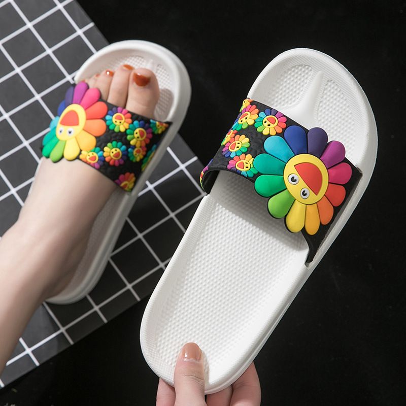 Sonnenblumen-Hausschuhe für Damen, Duschpaare, rutschfeste Eltern-Kind-Sandalen für den Innenbereich für Kinder, weiche EVA-Sommersohle_voghion.com