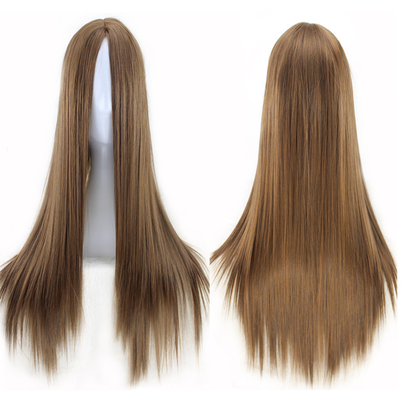Wig with Split Bangs, Long Straight Hair Curtain, Facial Contouring, European and American Synthetic Fiber Mechanism Wig_voghion.com