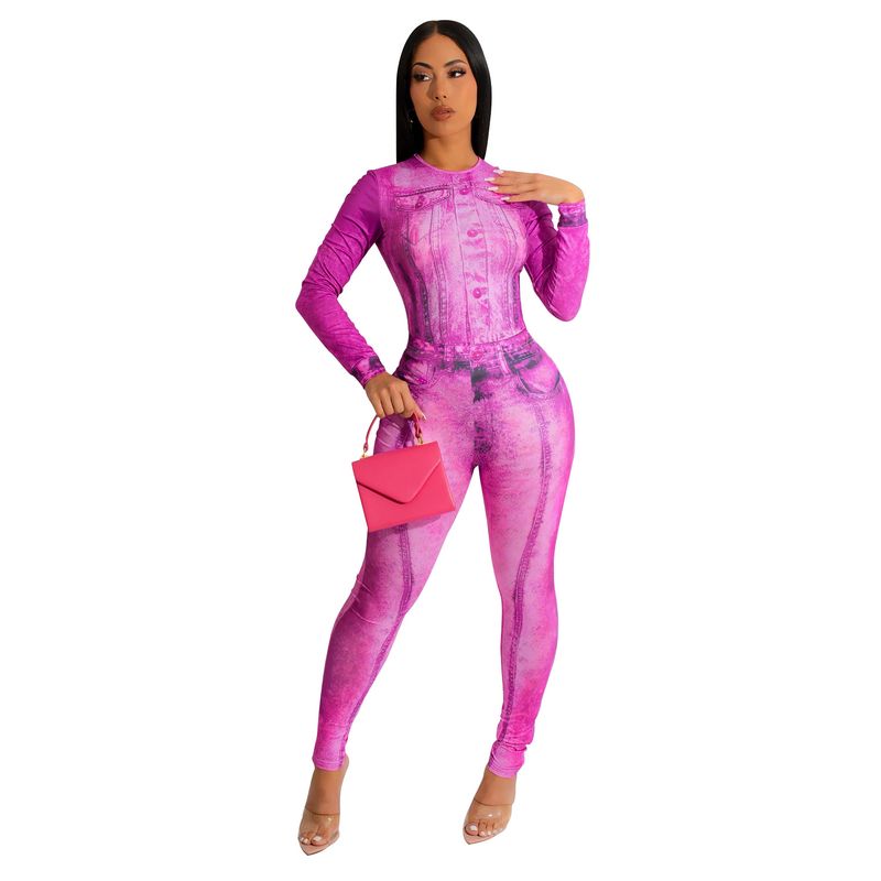 Roupas femininas macacão sexy justo estampado terno de duas peças_voghion.com