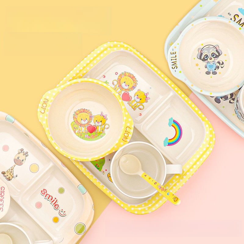 Ciotola per bambini in fibra di bambù con scomparti, anti-goccia, design a cartoni animati, ciotola per bambini per uso domestico, cucchiaio e_voghion.com
