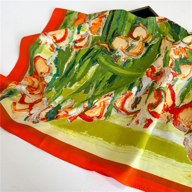 Tulpenblüten-Schal, großer Schal, 90 cm, Seidenschal, Samt-Twill, Frühling/Sommer, Tourismus-Schal, Sonnenschutz, einfach_voghion.com