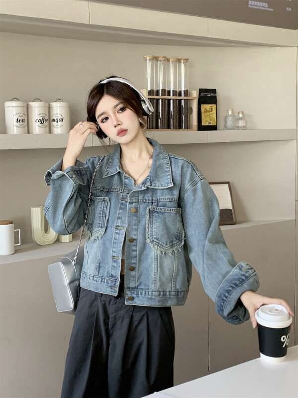 Aiyixuan Short Denim Jacket, Women's Early Autumn New Design, Slimming Long Sleeved Jacket Top_voghion.com