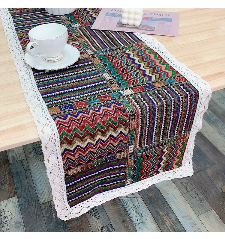 Böhmischer Tischläufer aus Polyester – bunt gestreifter Jacquardstoff für Bauernhaus-Esszimmer und Wohndekor (mehrere Größen)_voghion.com