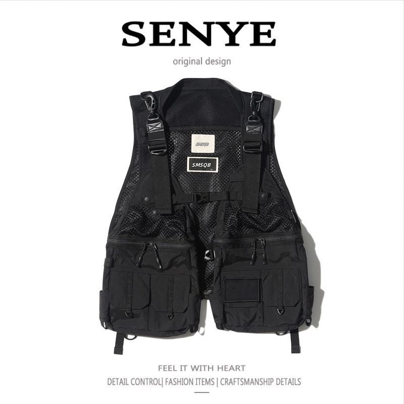 Męska odzież outdoorowa Funkcjonalny styl Wielokieszeniowa odzież robocza Kamizelka taktyczna dla mężczyzn i kobiet Luźna, uniwersalna kurtka kamizelkowa z popularnej marki modowej_voghion.com