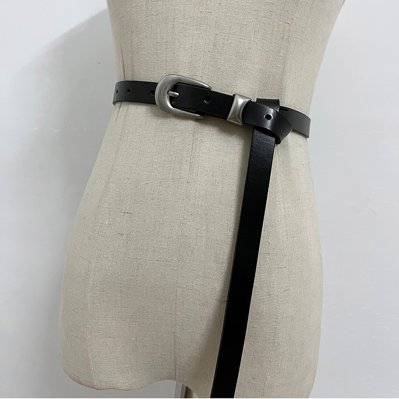 Women's new first-layer cowhide leather belt slimming with jeans retro silver buckle genuine leather handmade belt in stock_voghion.com
