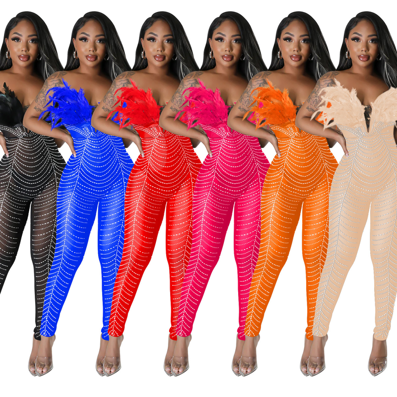 Dammode dam enfärgad sexig mesh strass byxor jumpsuit Nyårsaftonklänning_voghion.com