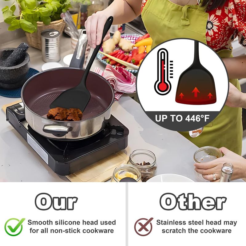 Juego de utensilios de cocina de 4 piezas, con espátula de silicona resistente al calor, cuchara sólida y ranurada para cocinar._voghion.com