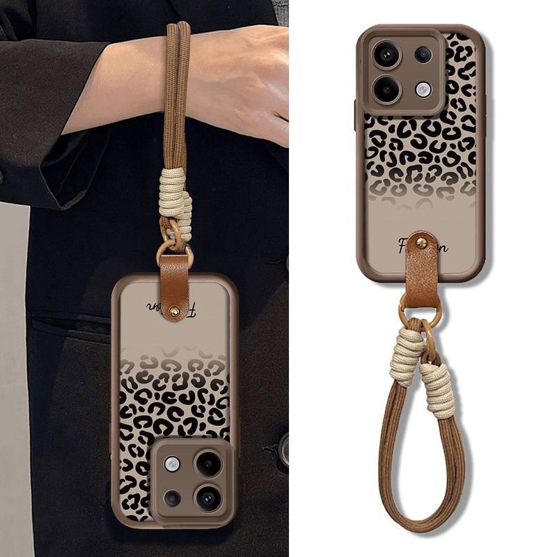 Leopard Print Lanyard Phone Case For Xiaomi 14T 12 13 13T 11T 12T Poco X6 X5 X3 F3 F5 Pro Lite Hang Strap Wrist Chain_voghion.com