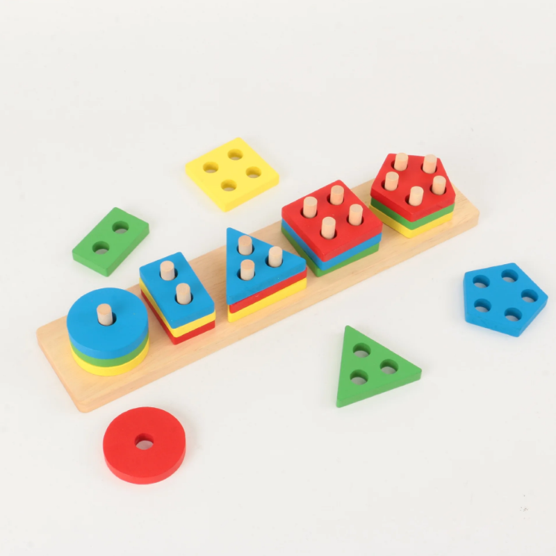 Montessori fa geometriai alakzat öt oszlopkészlet blokkok összeszerelése gyermekek felvilágosodás korai nevelés puzzle játékok_voghion.com