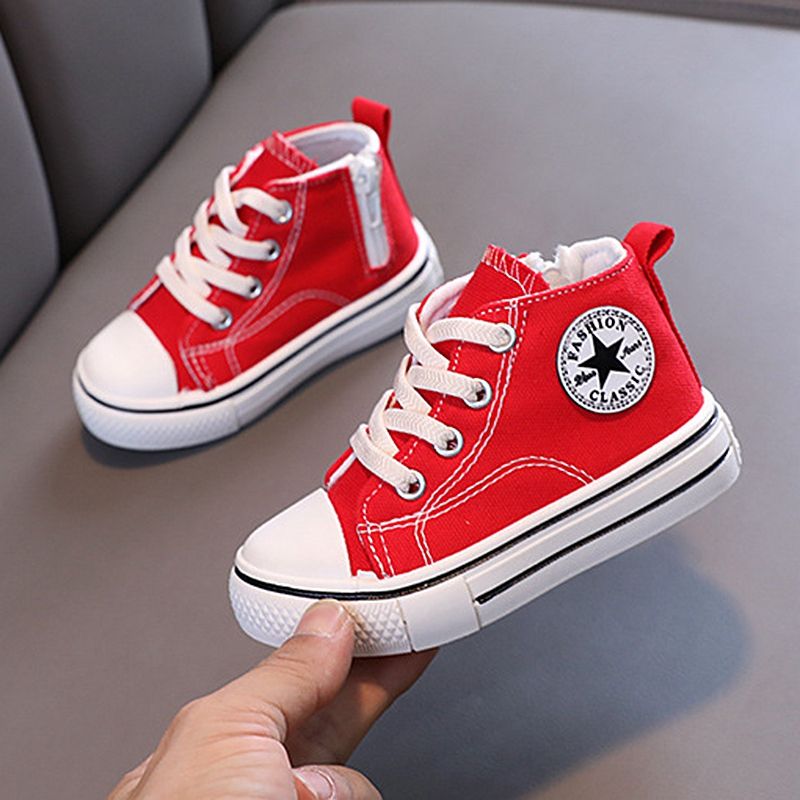 SHLIANG Scarpe da ginnastica per bambini in tela alte con cerniera laterale, comode e traspiranti, con fondo morbido e antiscivolo, scarpe casual da tavola Y0036_voghion.com