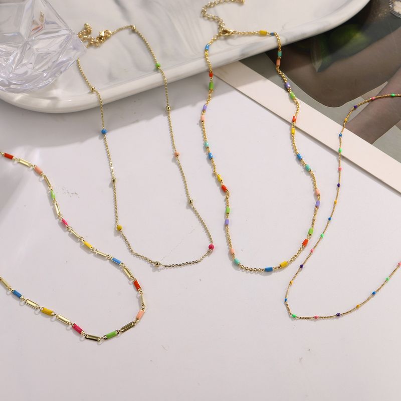 Colored Dopamine Necklace For Women, Niche Colored Oil Drop Stacking Design Double Layer Beaded Necklace For Women_voghion.com