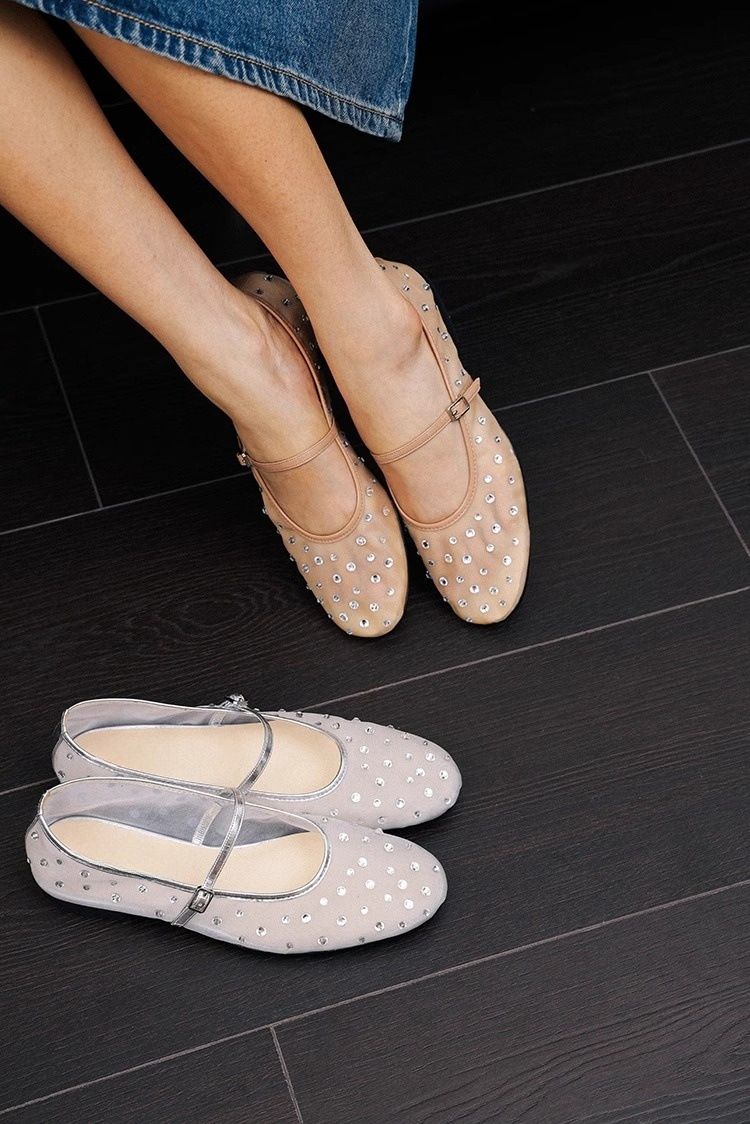 Mesh Ballet Flats With Rhinestone Accents (Breathable, Mary Jane Style, Lightweight & Comfortable For Women)_voghion.com